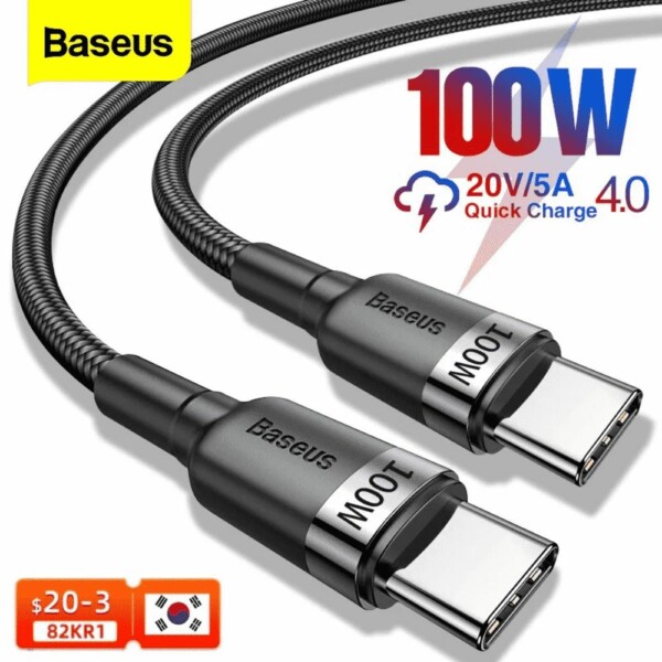 Cable USB Tipo C a Tipo C Baseus Carga y Datos Compatible con Samsung , Xiaomi, Huawei, MacBook Pro, Ipad