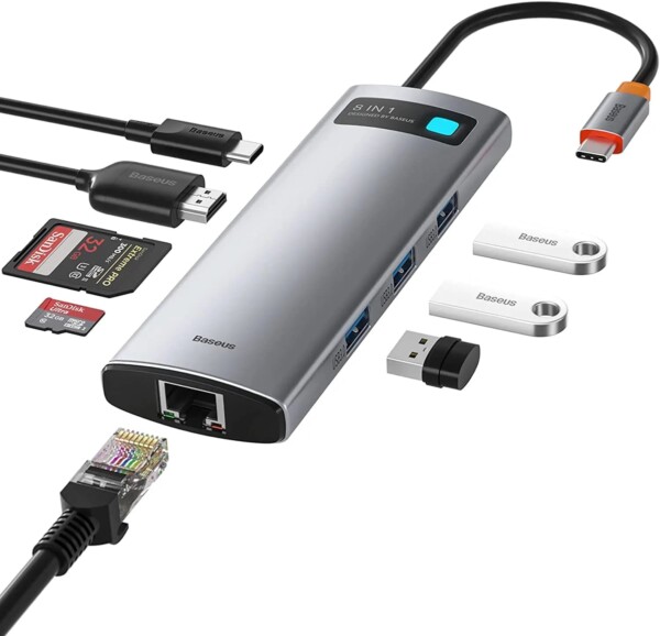 Baseus Adaptador HUB HDMI Multipuertos USB C 8 en 1 - Compatible con Macbook y Macbook Pro, Nintendo Switch y Celulares
